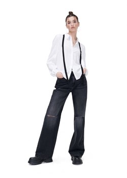 Cropp - Biała koszula z czarną wstążką - biały ze sklepu Cropp w kategorii Koszule damskie - zdjęcie 165384108