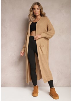 Brązowy Długi Kardigan Oversize Angellona ze sklepu Renee odzież w kategorii Swetry damskie - zdjęcie 165384386
