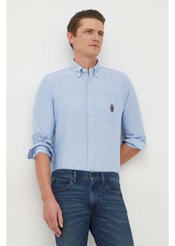 Polo Ralph Lauren koszula bawełniana męska kolor niebieski regular z kołnierzykiem button-down ze sklepu ANSWEAR.com w kategorii Koszule męskie - zdjęcie 165385558