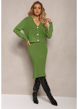 Zielony 2-częściowy Komplet Dzianinowy z Sukienką i Kardiganem Finariel ze sklepu Renee odzież w kategorii Komplety i garnitury damskie - zdjęcie 165389199