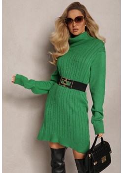 Zielony Długi Golf z Kaszmirem i Zdobieniami na Dzianinie Juvie ze sklepu Renee odzież w kategorii Sukienki - zdjęcie 165389239