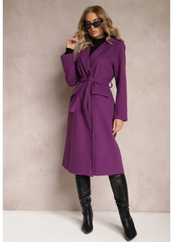 Fioletowy Taliowany Płaszcz z Wiązanym Paskiem Seraphique ze sklepu Renee odzież w kategorii Płaszcze damskie - zdjęcie 165389299