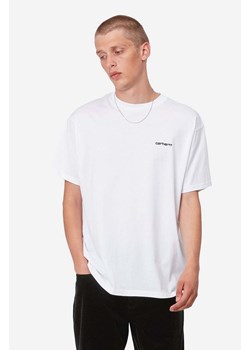 Carhartt WIP t-shirt bawełniany Script Embroidery kolor biały gładki I030435-WHITE/BLAC ze sklepu PRM w kategorii T-shirty męskie - zdjęcie 165398735