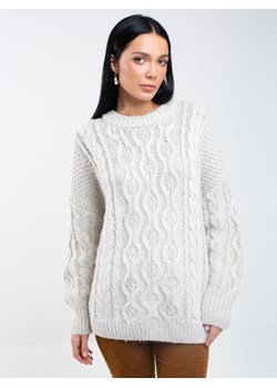 Sweter damski z grubym ozdobnym splotem kremowy Cristi 100 ze sklepu Big Star w kategorii Swetry damskie - zdjęcie 165400915