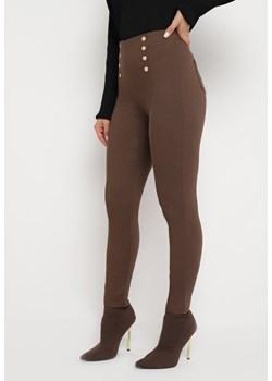 Brązowe Spodnie Skinny z Napami w Talii Elarian ze sklepu Born2be Odzież w kategorii Spodnie damskie - zdjęcie 165420027