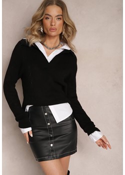 Czarna Ołówkowa Spódnica Mini z Ekoskóry z Przeszyciami Bellaira ze sklepu Renee odzież w kategorii Spódnice - zdjęcie 165420055