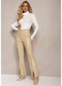Jasnobeżowe Spodnie Dzwony z Imitacji Skóry Idenna ze sklepu Renee odzież w kategorii Spodnie damskie - zdjęcie 165420145