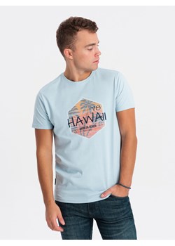 T-shirt męski bawełniany z nadrukiem - błękitny V2 S1740 ze sklepu ombre w kategorii T-shirty męskie - zdjęcie 165422647