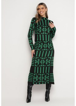 Czarno-Zielony 2-częściowy Komplet ze Swetrem i Spódnicą Enomessa ze sklepu Born2be Odzież w kategorii Komplety i garnitury damskie - zdjęcie 165427408