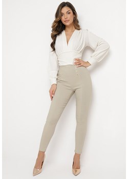Jasnobeżowe Spodnie Skinny z Napami w Talii Elarian ze sklepu Born2be Odzież w kategorii Spodnie damskie - zdjęcie 165427519