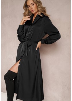 Czarna Rozkloszowana Sukienka Koszulowa z Paskiem Physsa ze sklepu Renee odzież w kategorii Sukienki - zdjęcie 165427699