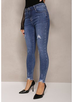 Granatowe Jeansy Skinny o Modelu Push Up z Przetarciami i Strzępieniami Eloina ze sklepu Renee odzież w kategorii Jeansy damskie - zdjęcie 165427738
