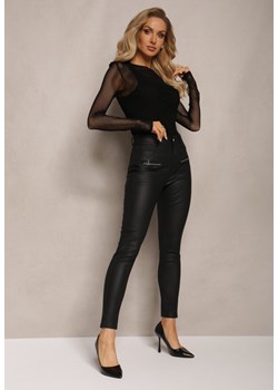 Czarne Spodnie Skinny z Imitacji Skóry Ozdobione Suwakami Finarindra ze sklepu Renee odzież w kategorii Spodnie damskie - zdjęcie 165427748