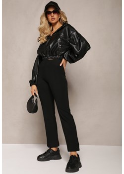 Czarne Spodnie z Bawełny z Gumką w Pasie i Prostymi Nogawkami Divique ze sklepu Renee odzież w kategorii Spodnie damskie - zdjęcie 165427785