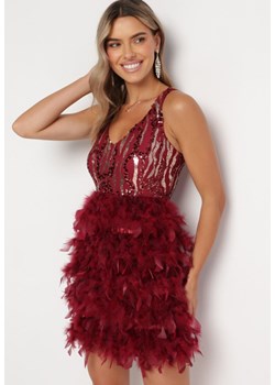 Czerwona Sukienka Mini w Pióra i Cekiny Vortega ze sklepu Born2be Odzież w kategorii Sukienki - zdjęcie 165444255