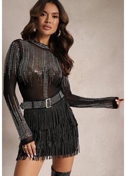 Czarna Koktajlowa Spódnica z Frędzlami i Cyrkoniami Bellici ze sklepu Renee odzież w kategorii Spódnice - zdjęcie 165444485