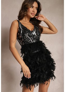 Czarna Sukienka na Ramiączkach w Cekiny i Pióra Delinia ze sklepu Renee odzież w kategorii Sukienki - zdjęcie 165444495