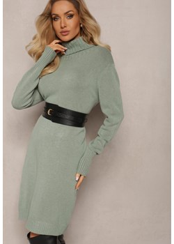 Jasnozielona Sukienka Dzianinowa z Golfem Tadi ze sklepu Renee odzież w kategorii Sukienki - zdjęcie 165444525