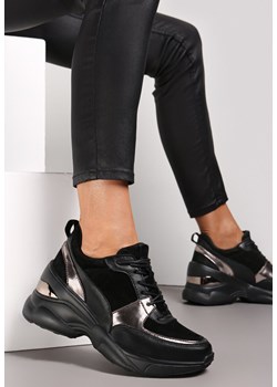 Czarno-Srebrne Sneakersy na Koturnie z Wkładką ze Skóry Naturalnej Huso ze sklepu renee.pl w kategorii Buty sportowe damskie - zdjęcie 165455475