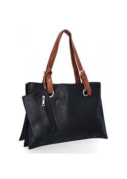 Trzykomorowa Torebka Damska Shopper Bag z Etui firmy Herisson H8803 Czarna ze sklepu PaniTorbalska w kategorii Torby Shopper bag - zdjęcie 165509246