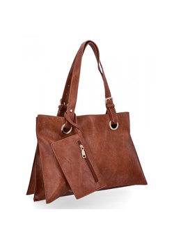 Trzykomorowa Torebka Damska Shopper Bag z Etui firmy Herisson H8803 Brązowa ze sklepu PaniTorbalska w kategorii Torby Shopper bag - zdjęcie 165509786