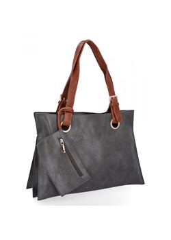Trzykomorowa Torebka Damska Shopper Bag z Etui firmy Herisson H8803 Szara ze sklepu PaniTorbalska w kategorii Torby Shopper bag - zdjęcie 165509855