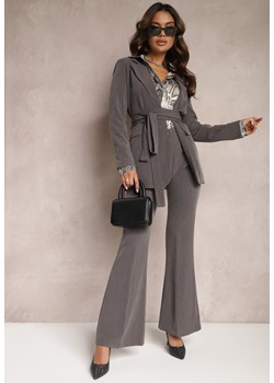 Szare Materiałowe Spodnie Dzwony w Paski Zefira ze sklepu Renee odzież w kategorii Spodnie damskie - zdjęcie 165512299