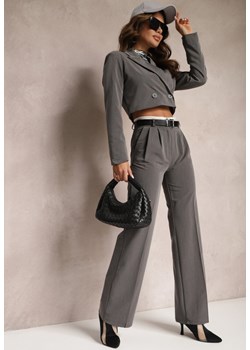 Szare Spodnie Garniturowe High Waist z Przeszyciami Variola ze sklepu Renee odzież w kategorii Spodnie damskie - zdjęcie 165512305