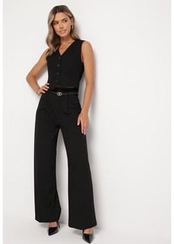 Czarne Szerokie Spodnie z Przeszyciami Elyssia ze sklepu Born2be Odzież w kategorii Spodnie damskie - zdjęcie 165517637