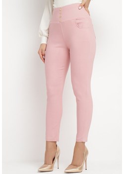 Różowe Bawełniane Spodnie z Szeroką Gumką w Pasie i Ozdobnymi Guzikami Fiorela ze sklepu Born2be Odzież w kategorii Spodnie damskie - zdjęcie 165517788