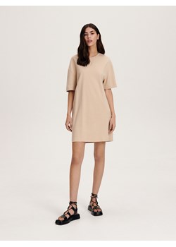Reserved - Bawełniana sukienka mini - beżowy ze sklepu Reserved w kategorii Sukienki - zdjęcie 165573199