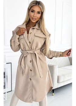 Beżowy płaszcz damski 493-1, Kolor beżowy, Rozmiar one size, NUMOCO BASIC ze sklepu Primodo w kategorii Płaszcze damskie - zdjęcie 165585788