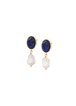 kolczyki z lapis lazuli i perłami, srebrne pozłacane ze sklepu ANIA KRUK w kategorii Kolczyki - zdjęcie 165592156
