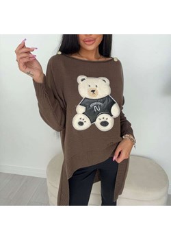 Brązowy sweter damski z misiem /H UB647 L122/ ze sklepu Pantofelek24.pl Jacek Włodarczyk w kategorii Swetry damskie - zdjęcie 165594126