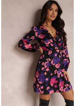 Czarno-Różowa Sukienka Kopertowa w Kwiaty Toxophile ze sklepu Renee odzież w kategorii Sukienki - zdjęcie 165628568