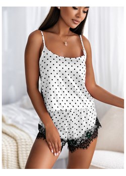 Satynowa piżama w kropki top+spodenki - DOTS - biała ze sklepu magmac.pl w kategorii Piżamy damskie - zdjęcie 165651228