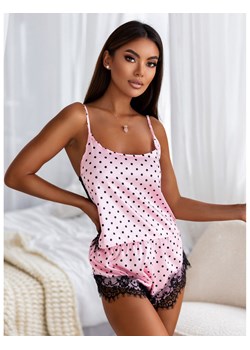 Satynowa piżama w kropki top+spodenki - DOTS - pudrowy róż ze sklepu magmac.pl w kategorii Piżamy damskie - zdjęcie 165651245