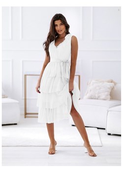 Sukienka tiulowa z falbanami DIORA - biała ze sklepu magmac.pl w kategorii Sukienki - zdjęcie 165653866