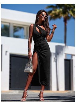 Elegancka midi sukienka na jedno ramię ATHENA - czarna ze sklepu magmac.pl w kategorii Sukienki - zdjęcie 165654857