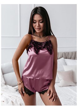Satynowy komplet piżama top+spodenki - PASSION - liliowy ze sklepu magmac.pl w kategorii Piżamy damskie - zdjęcie 165656089