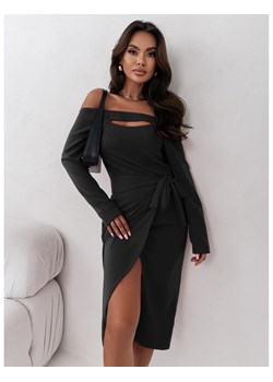 Elegancka sukienka z ozdobnym wiązaniem EMINE - czarna ze sklepu magmac.pl w kategorii Sukienki - zdjęcie 165657887
