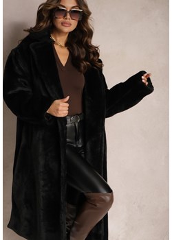 Czarny Długi Płaszcz Futrzany Nlorre ze sklepu Renee odzież w kategorii Płaszcze damskie - zdjęcie 165668129