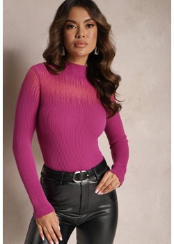Fioletowy Siateczkowy Golf z Długim Rękawem Amoroso ze sklepu Renee odzież w kategorii Swetry damskie - zdjęcie 165668169