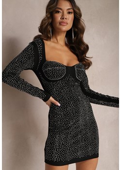 Czarno-Srebrna Sukienka Mini z Bawełny w Cyrkonie Podkreślająca Biust Cybelline ze sklepu Renee odzież w kategorii Sukienki - zdjęcie 165668367