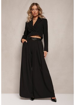 Czarne Spodnie High Waist z Szerokimi Nogawkami i Paskiem Brillara ze sklepu Renee odzież w kategorii Spodnie damskie - zdjęcie 165668395
