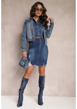 Niebieska Jeansowa Spódnica Mini z Guzikami Karandi ze sklepu Renee odzież w kategorii Spódnice - zdjęcie 165668399