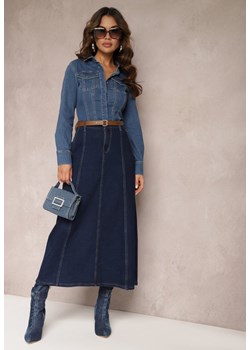 Granatowa Jeansowa Spódnica Maxi z Regularną Talią i Przeszyciami Bellezza ze sklepu Renee odzież w kategorii Spódnice - zdjęcie 165668409