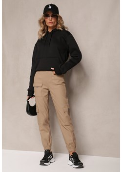 Beżowe Spodnie Bojówki High Waist ze Ściągaczami Serenzo ze sklepu Renee odzież w kategorii Spodnie damskie - zdjęcie 165668419