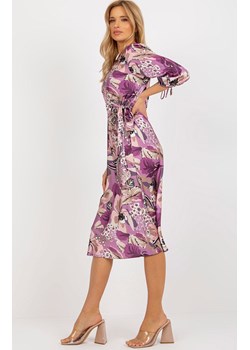 Sukienka z bufiastymi rękawami LK-SK-509018-1.96, Kolor fioletowy-wzór, Rozmiar L/XL, Merribel ze sklepu Primodo w kategorii Sukienki - zdjęcie 165678888