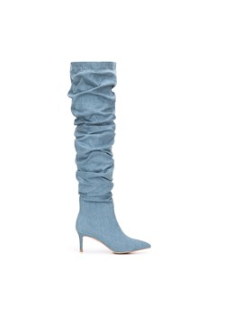 Damskie kozaki dżinsowe za kolano na obcasie jasny niebieskie ze sklepu WITTCHEN w kategorii Kozaki damskie - zdjęcie 165679116